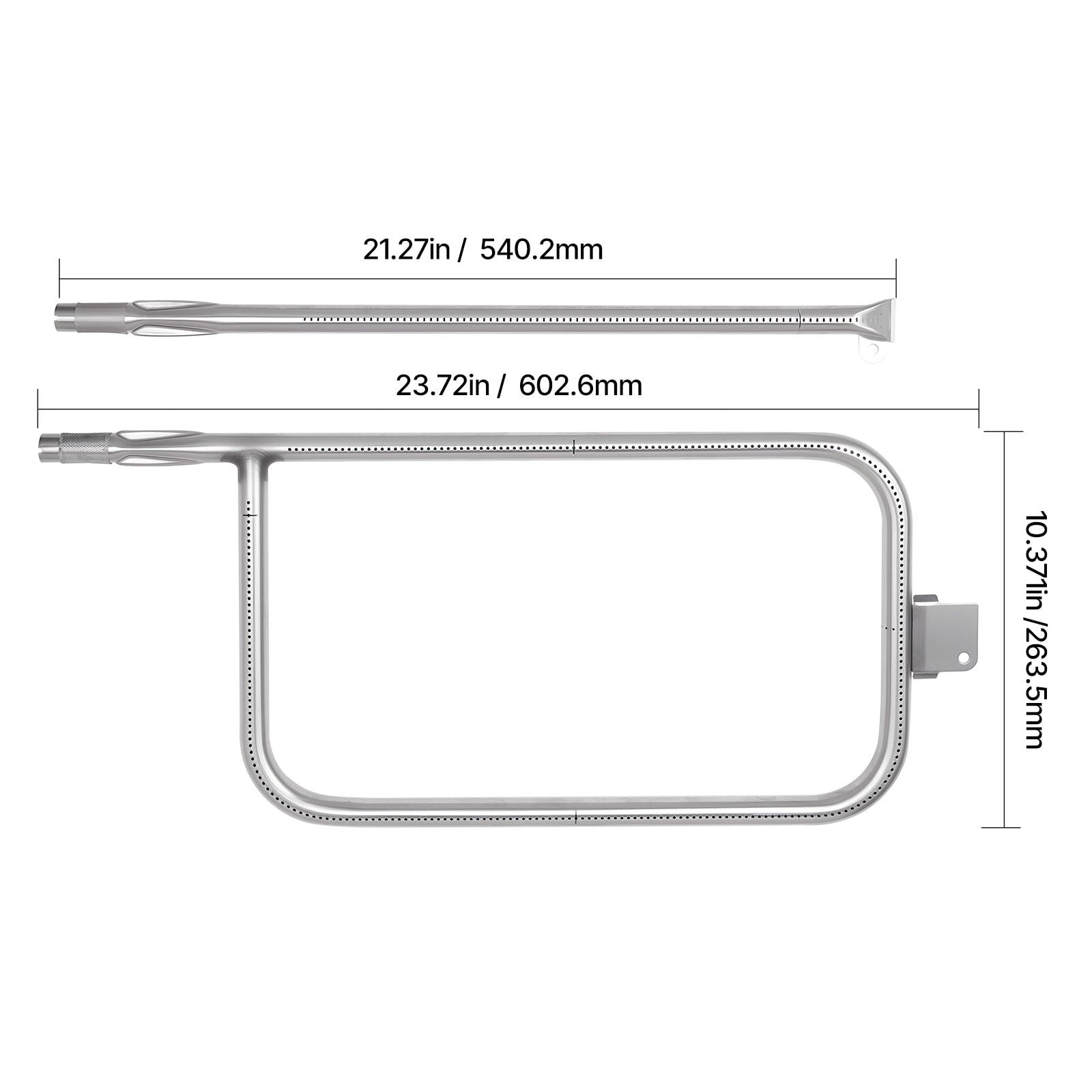 Grill Burner Tube for Weber Q Series, 304 Stainless Steel, Compatible with Q3200/Q300/Q320/Q3000, 23.75x10.375 Inch with 22.3 Inch, Even Heat Distribution