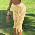 thumbnail image 7 of JULMCOMO Capri Pants for Women Comfy Checkered Pattern Elastic Waist Cropped Pants Casual Summer Lounge Trousers Yellow L, 7 of 7