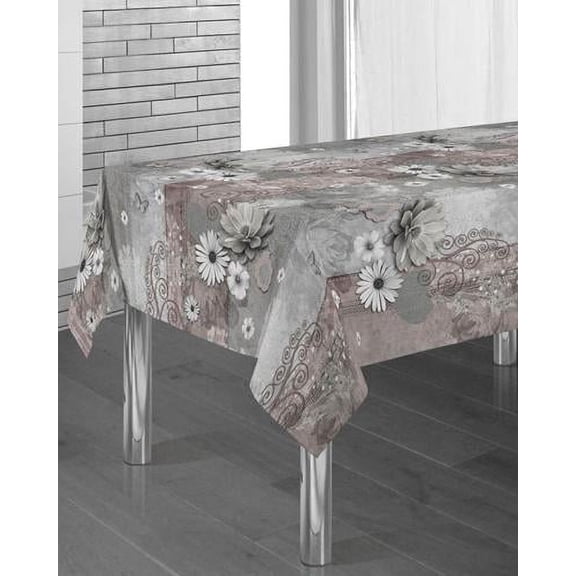 Margarita Grey 100% Polyester, Stain Resistant Tablecloth 78 x 59 inch