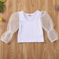 thumbnail image 3 of Franhais Baby Girls Puff Sleeve Cropped Tops, Solid Color Mesh Long Sleeves O-neck T-shirt for Spring, Summer, 3 of 9