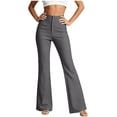 thumbnail image 2 of ClodeEU Women's High Waist Slim Flare Pants,Vintage Fashion Bootcut Pant with Pockets Gray,Women's Plus M, 2 of 6