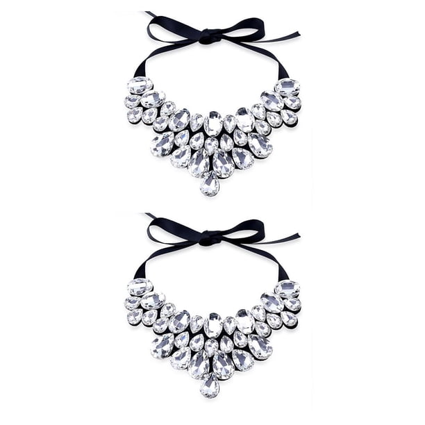 Collar de mujer Minnieouse gargantillas con estilo colgantes adorno para El cuello fiesta banquete vestido accesorios babero brillante Blanco 2piezas