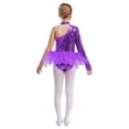 thumbnail image 5 of Aislor Girls Sequins Leotard Bodysuit Single Long Sleeve Gymnastic Dance Performance Purple 6, 5 of 6