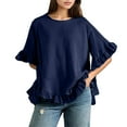 thumbnail image 4 of Cute Blouses, Yigetop Womens Daily Casual O Neck Shirts Short Sleeve Tops Collared Blouses Loose Fit Shirt Women Blouses Navy XL, 4 of 7