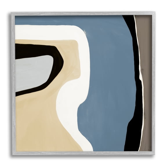 Stupell Industries Blue & Beige Abstraction Abstract Painting Gray Framed Art Print Wall Art, 12 x 12