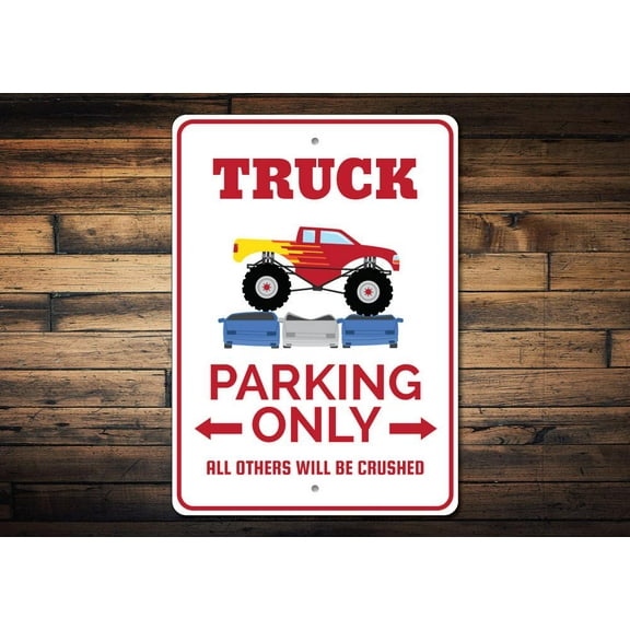 Monster Truck Parking Novelty Sign, Metal Wall Decor - 10x14 inches
