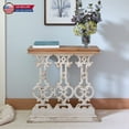 thumbnail image 2 of Hassch Narrow Whitewashed Console Table with Scrollwork Base and Brown Wood Top, Vintage Entryway Accent Table for Hallway Foyer, Living Room - 31.9"L x 11.8"W x 32.3"H, 2 of 8