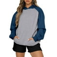 thumbnail image 3 of Jinhomg Women's Oversized Y2K Hoodie Trendy Color Block Raglan Sleeve Sweatshirts Casual Comfy Thin Fleece Boyfriend Hooded Pullover Pullover with Kangaroo Pocket Lightening Deals Blue L, 3 of 6