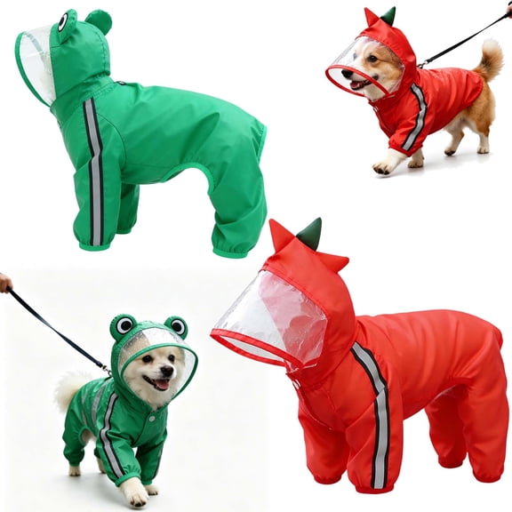 Dog Raincoats for Medium Dogs, Lightweight Waterproof & Reflective with Hood, Adjustable Pet Poncho _ #01 _ Green _ S 12"x9"