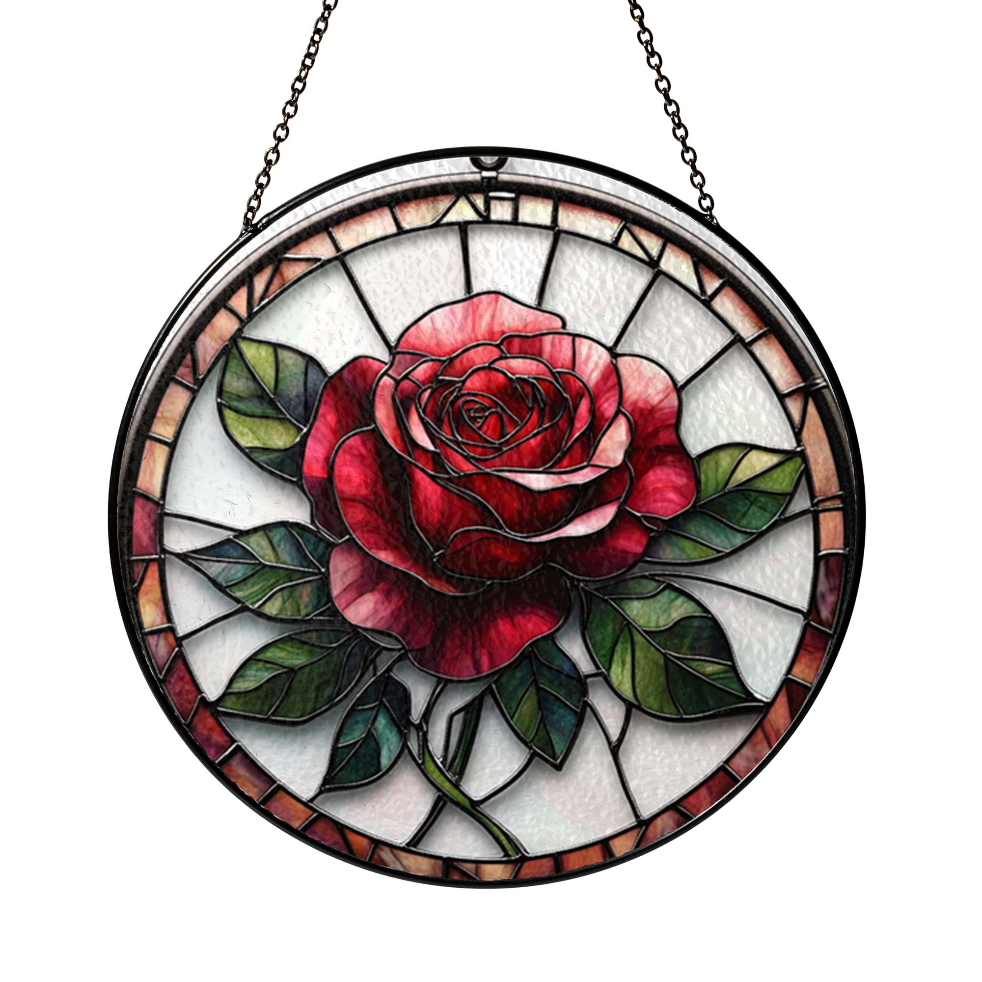 Rose Blossom Stained Glass Suncatcher – Classic Floral Window Decor