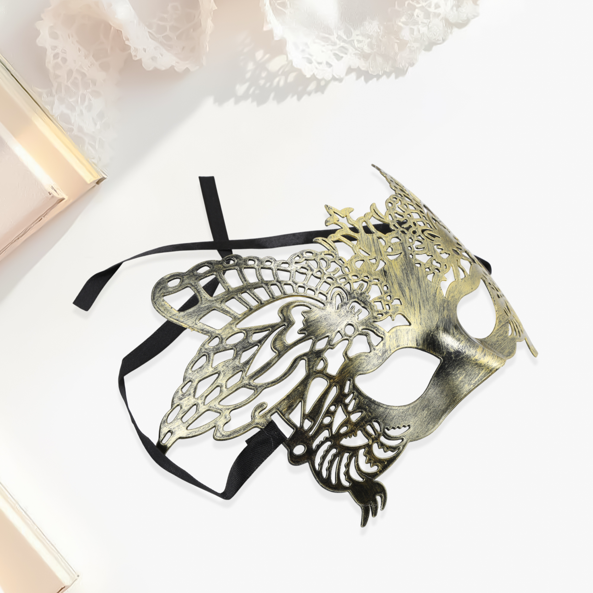 Unique Bargains 1 Pack Elegant Half-face Party Mask Gold Pattern 6