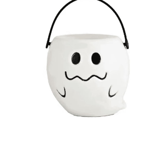 Mini Halloween Candy Cauldron,Pumpkin Ghost Candy Bucket Holder with Handles for Trick or Treat Halloween Party Favor Home Decoration Supply (2.36"x2.16",White)