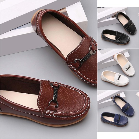 VOUZZA Boys Casual Loafers Kids Leather Soft Sole Non- Toddler School Shoes Lightweight Comfortable Everyday Walking Flats 1-12Y