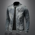 thumbnail image 6 of Dolkfu Distressed Mens Jackets Faux Leather Gray Trucker Jacket Slim Fit Motocycle Bike Jacket Men's Coats Winter L, 6 of 9