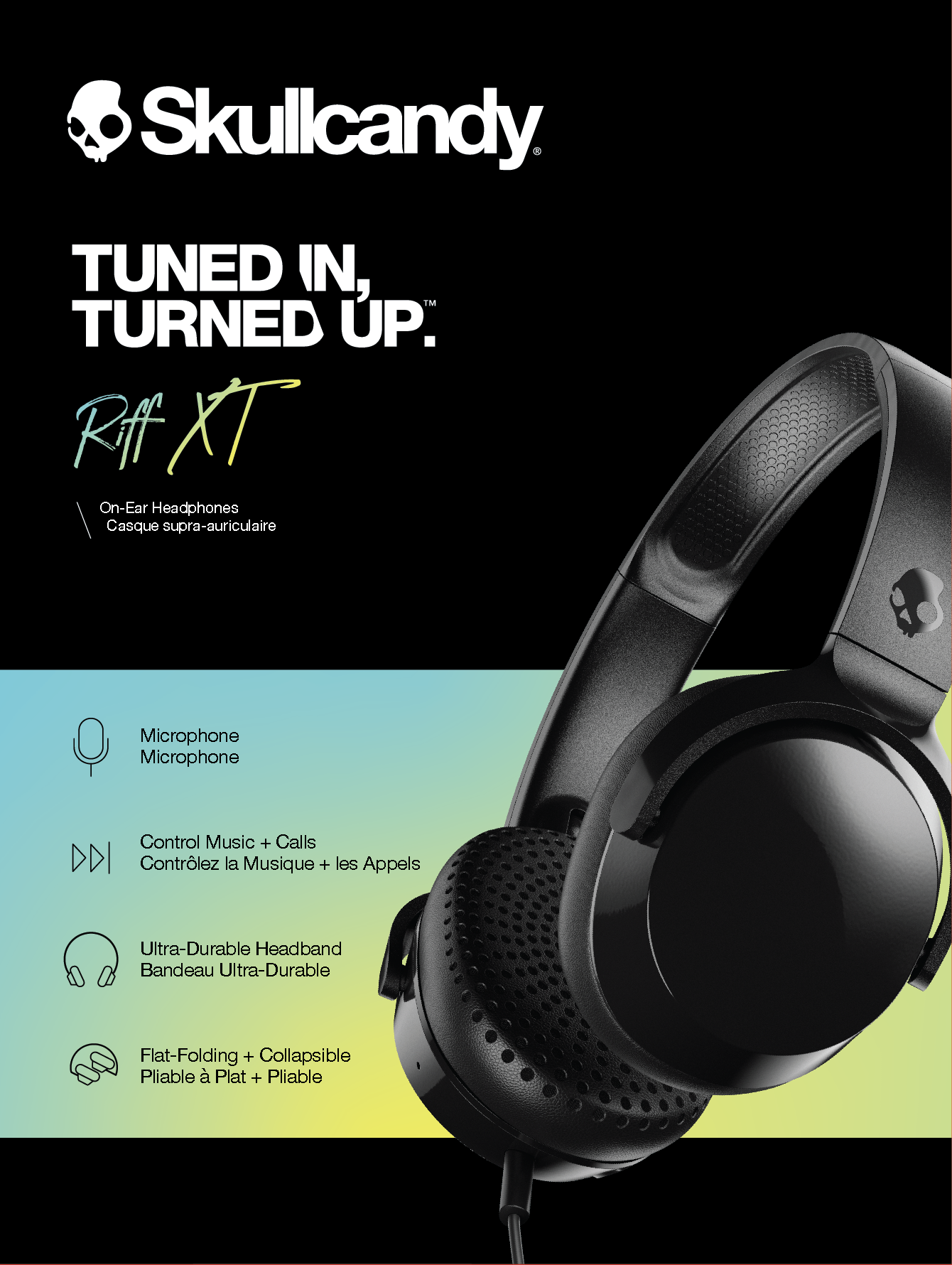 Skullcandy Riff On-Ear Wired Headphones, Black photo 2