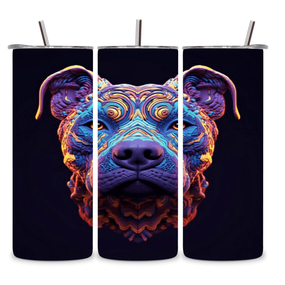 Alpha Printing 20oz Tumbler with Straw – Blue Swirly Pitbull Full-Wrap Dog Artwork, Insulated Mug
