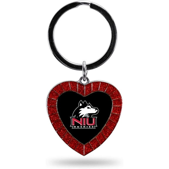 NCAA Northern Illinois Huskies NCAA Rhinestone Heart Colored Keychain, Red, 3-inches in length