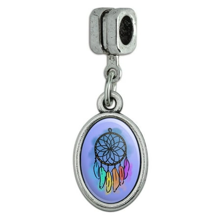 Feather In Italian Dream Catcher with Rainbow Feathers Watercolor Sketch Italian European Style Bracelet Oval Charm Bead ()