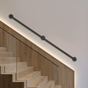 DENSET Handrail 153cm/5ft Handrail Pipes Wall-mounted Galvanized Iron Pipe Metal Handrail Black
