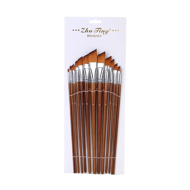 13pcs pinceles de pintura de arte profesional set mango de madera largo pincel de pelo de nylon para Eccomum Punta angular