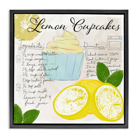 Stupell Industries Farmhouse Lemon Cupcake Recipe Black Floating Frame Canvas Art, 18 x 18, by Daniela Santiago