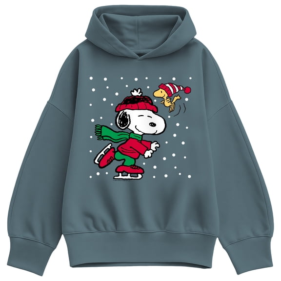 Peanuts - Snoopy & Woodstock Skating - Women's Oversized Fleece Hoodie Sweatshirt