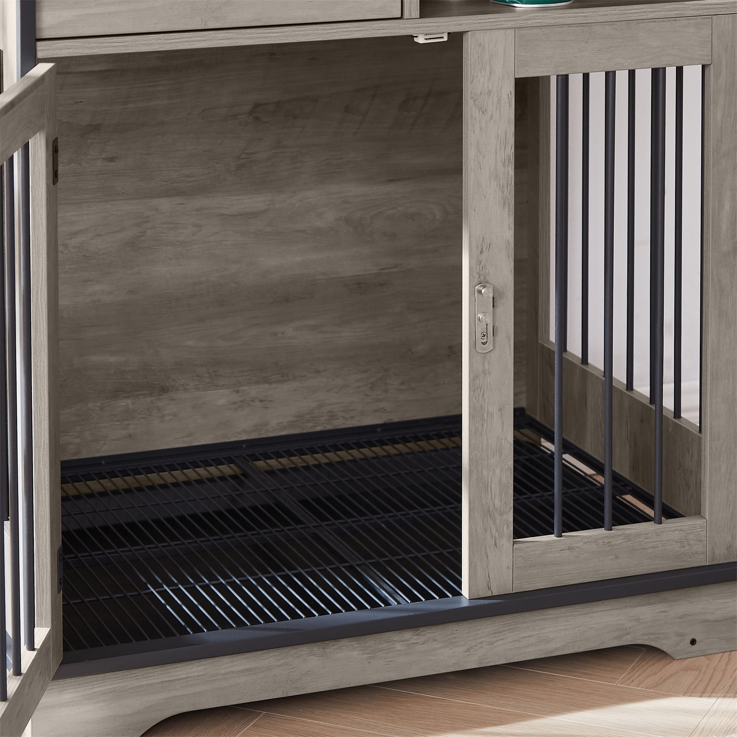 Pefilos 37.8" Furniture Style Dog Crates for Indoor, Pet Kennels with Removable Trays and 3 Adjustable Height Feeding Bowls, Heavy-Duty Dog Cage, Gray Pefilos 37.8" Furniture Style Dog Crates for Indoor, Pet Kennels with Removable Trays and 3 Adjustable Height Feeding Bowls, Heavy-Duty Dog Cage, Gray