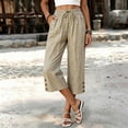 thumbnail image 6 of Capris for Women with Pockets Petite Pants Drawstring Casual Pull on Palazzo Trousers with Pockets Loose High Waisted Wide Leg Lounge Pants Khaki M, 6 of 7