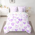 thumbnail image 3 of Manfei Cartoon Heart Pattern 7pcs Bedding Comforter Set,Girl Cute Loves Queen Bedding Sets,Purple White Queen Sheet Sets For Girls Teens,Microfiber Bedroom Decor Reversible, 3 of 9