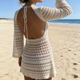 thumbnail image 6 of ZToonmas Women's Long Sleeve Crochet Beach Cover-up Dress Round Neck Hollow out Swim Tunic Sheer Knit Bikini Cover for Vacation, 6 of 7