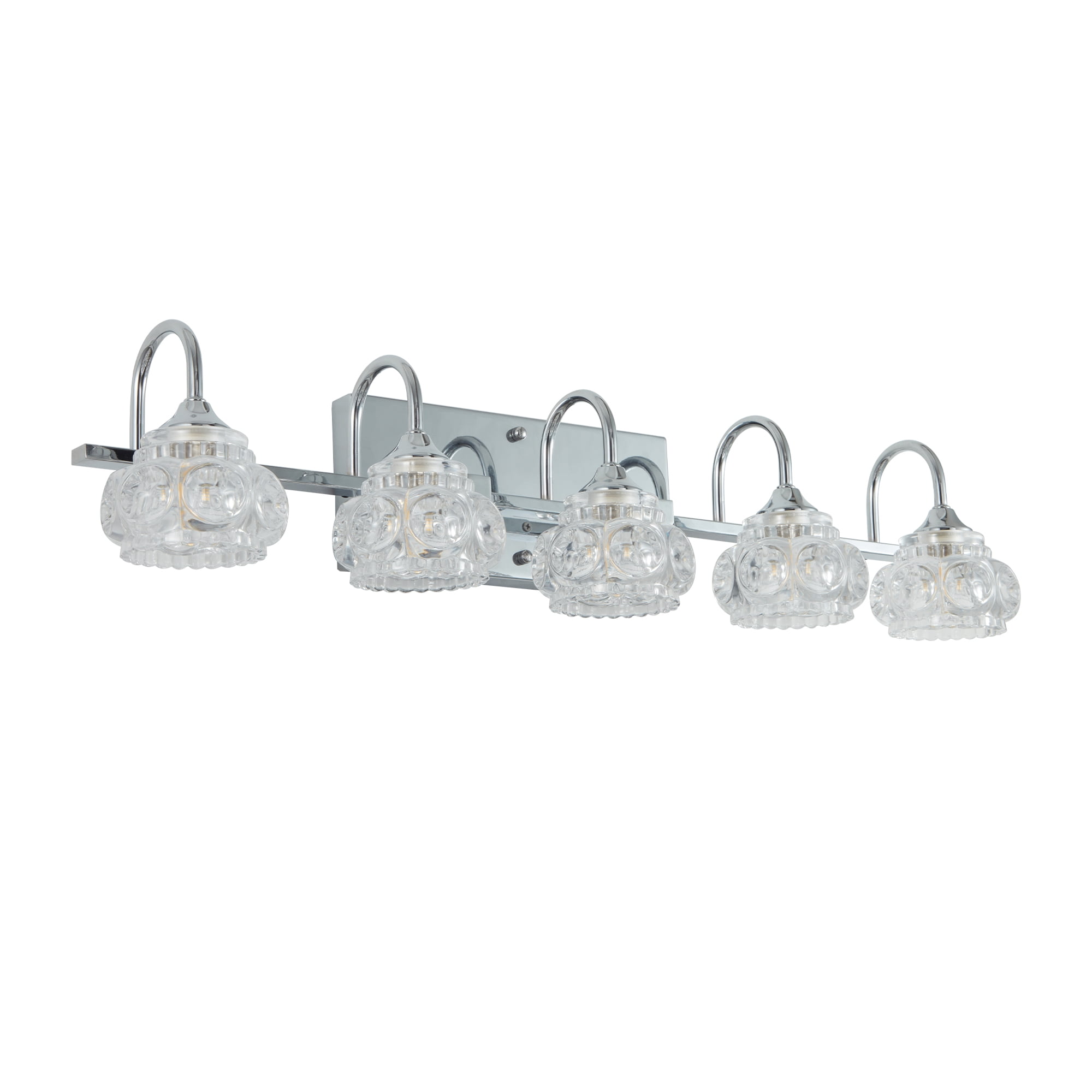 5-Light Bathroom Light Fixtures, Nickel Modern Bathroom 29.1in Vanity Lights with Flower Glass Shade, Bathroom Wall Lamp for Mirror Cabinet Porch, E12