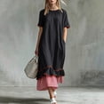 thumbnail image 4 of Karymi Womens Dresses Color Block Midi Dress, Crew Neck Short Sleeve Contrast Red Piping Ruffle Hem Stripe Layer Loose Shift Dress With Side Pockets Spring Dresses for Women, 4 of 7