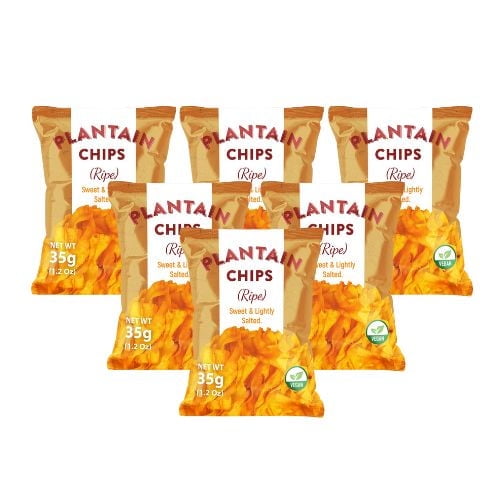 Bushfaller Snacks Plantain Chips, (pack of 6). Yellow (ripe, naturally sweet) 35gx6