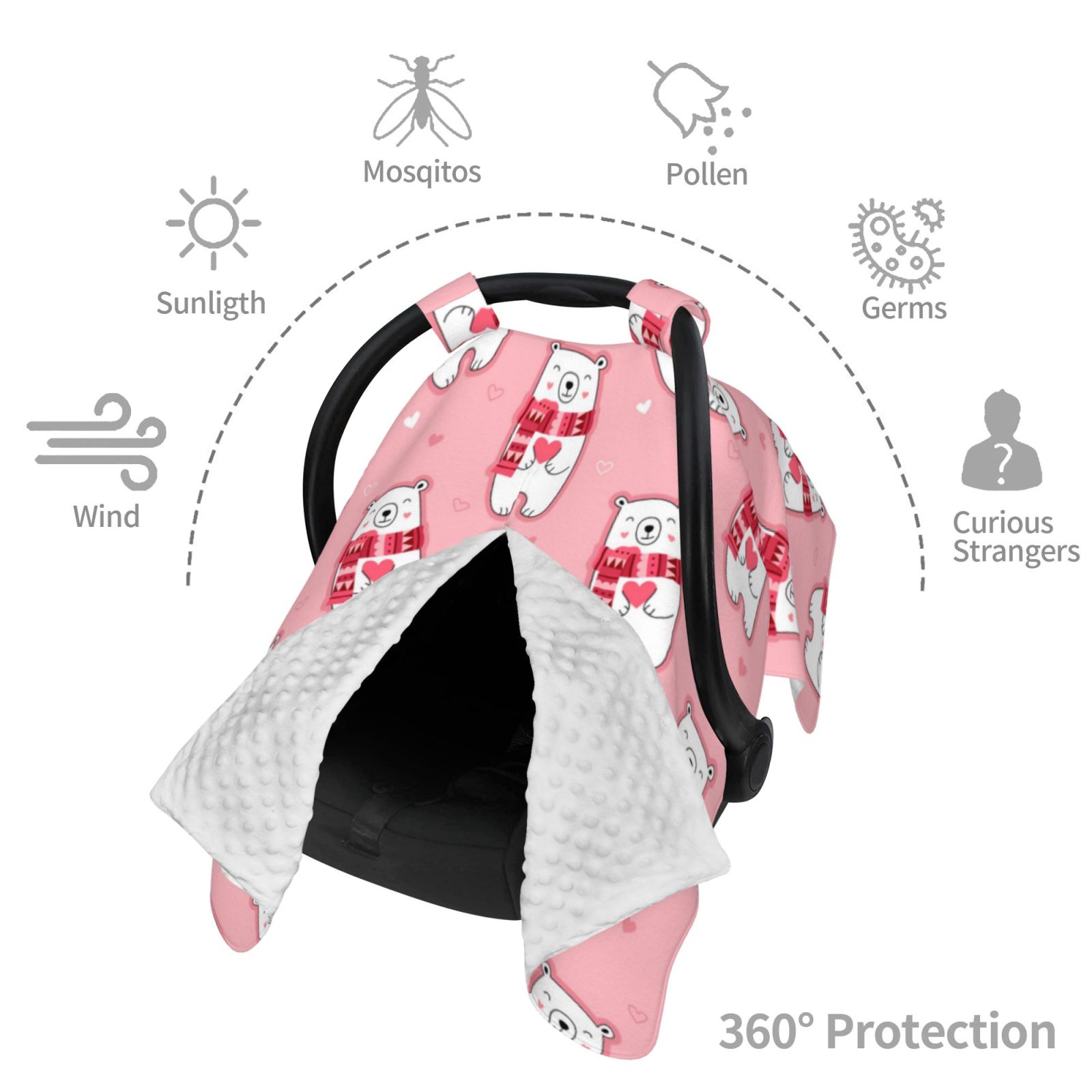 Car Seat Cover Baby - pink Scarf bear Breathable Infant Car Seat Cover for Baby Carseat, Lightweight Comfort Baby Essentials Must Haves Newborn Stuff for Girl Boy