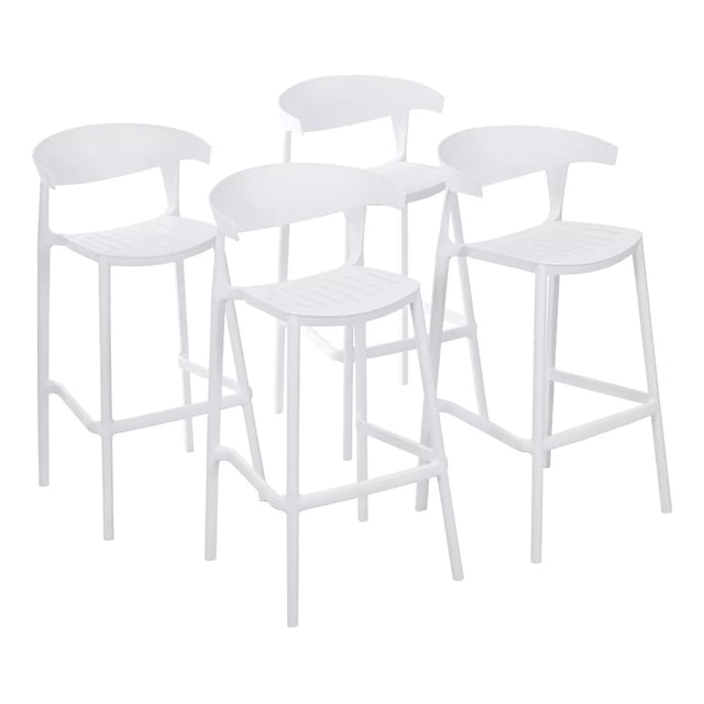 Set 4 Bancos Bar Cocina Desayunador Barra Respaldo Plástico Blanco