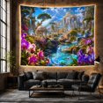 thumbnail image 6 of Fantasy Castle with Waterfalls in Mountain Valley, Dreamy Magical Digital Art for Fantasy Art Lovers, Mystical Room Decor Housewarming Gift Tapestry Wall Hanging for Living Room, Bedroom and Dorm, 6 of 7