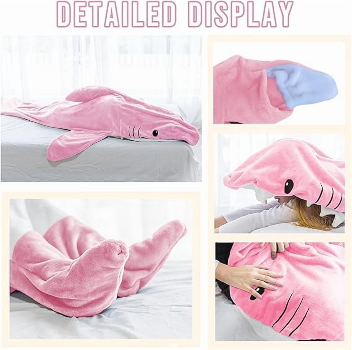 Shark Blanket Hoodie Onesie, Pink Wearable Sleeping Bag for Adults, Soft Cozy Costume, L