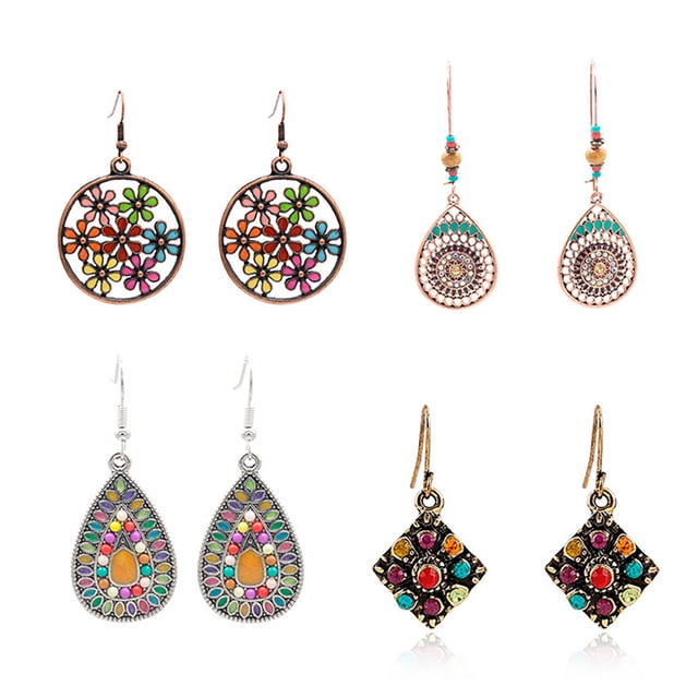 Pendientes de gota de agua Estilo bohemio a la moda Accesorios populares Aleación Vintage Pendiente Único Gancho para la oreja Conjunto Boda Ropa, zapatos y accesorios Miscelánea Conjunto B Guardurnaity AP010592-02