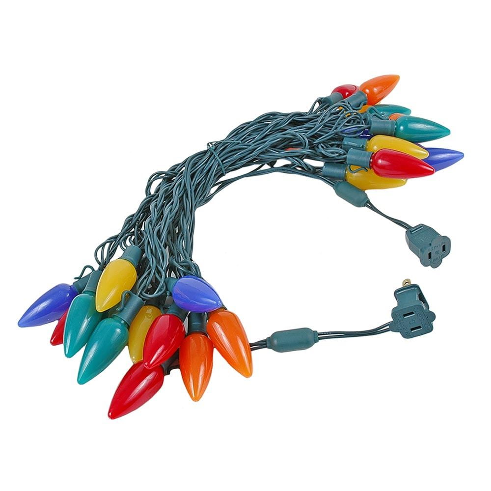 Novelty Lights LED Multi C9 Ceramic Outdoor Lighting, Green Wire (25 Bulbs, 120 V)