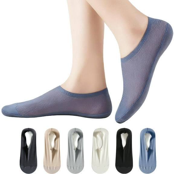 LDU Men's Cotton Solid Color Ice Silk No-Show Socks, Breathable & Moisture-Wicking, 6-Pair Pack for Daily Wear