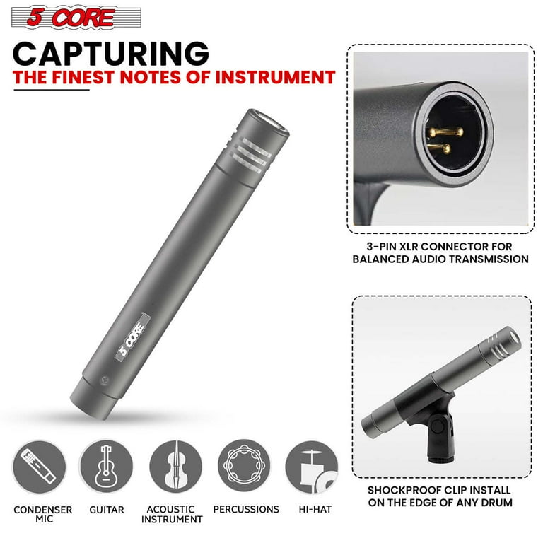 5Core Instrument Microphone Professional XLR Cardioid Pencil Stick Condenser Mic Grey 5Core Instrument Microphone Professional XLR Cardioid Pencil Stick Condenser Mic Grey