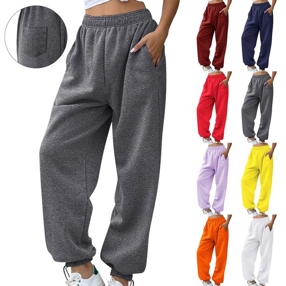ZyeKqe Womens Sweatpants High Waisted Workout Active Joggers Pants Fleece Lined Cinch Bottoms Baggy Lounge Trousers