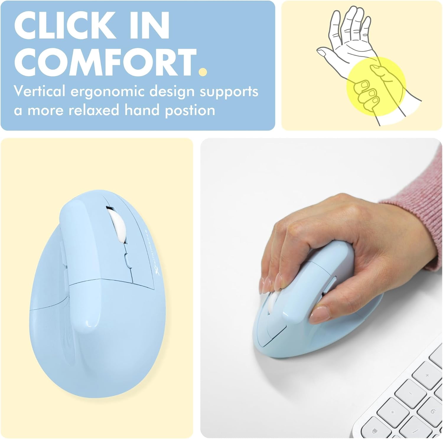 X9 Performance Wireless Vertical Ergonomic Mouse - (BT + 2.4Ghz) - Click in Comfort - Up to 4000 DPI, 6 Button, Rechargeable - Bluetooth Ergonomic Vertical Mouse Wireless - For Mac and PC - Blue