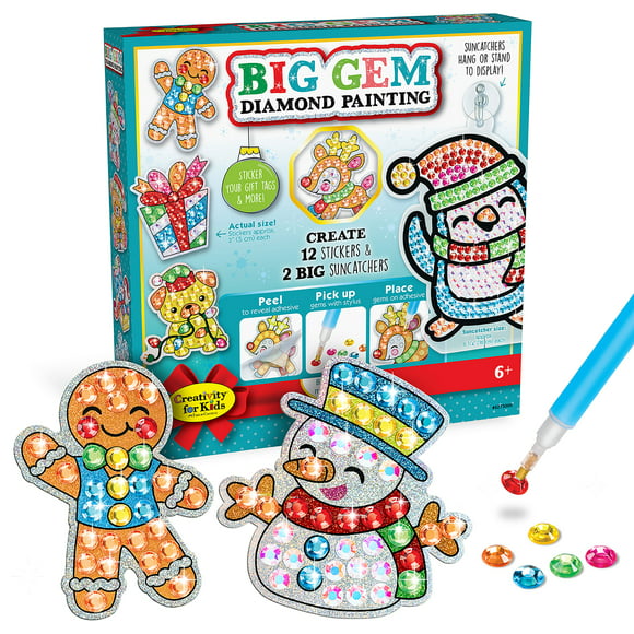 Creativity for Kids Big Gem Diamond Painting Holiday Kit, Christmas Crafts for Kids Ages 6-8+