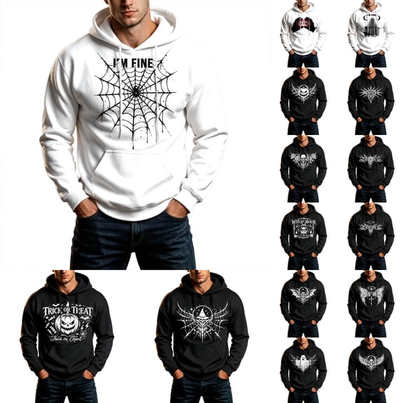 Y-Sunset Halloween Hoodies for Men Graphic, Long Sleeve Mens Hoodies Pullover, Loose Fit Hoodies for Men Big and Tall with Kangroo Pockets for Casual Fall & Winter