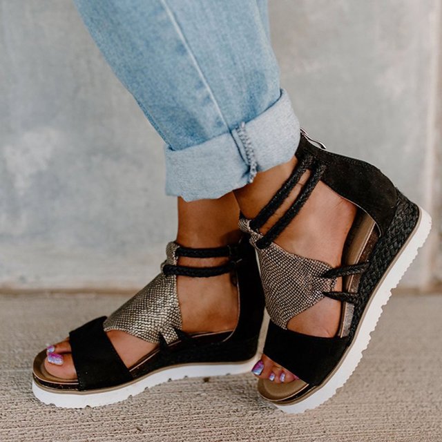 Sandalias de verano para mujer, zapatos de cuña informales con plataforma y punta abierta, zapatos de lona informales Wmkox8yii shjk1213