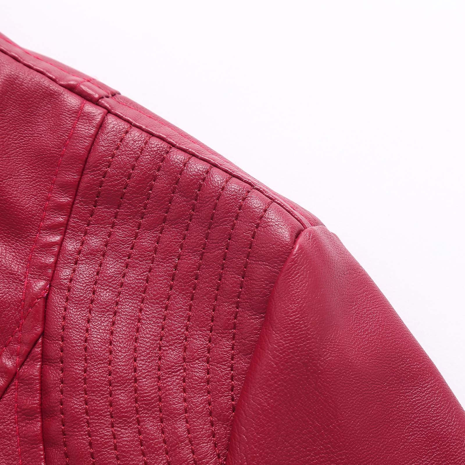 Lovskoo Women Faux Leather Jacket Moto Biker Coat Trendy Jacket Solid Long Sleeve Zipper Pocket Outerwear Tops Short Coat Burgundy