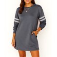 thumbnail image 6 of Women's Fashion Striped Sports Hoodie Dress Long Sleeve Round Neck with Pocket for Winter Casual Wear and Outdoor Activities,Dark Gray,L, 6 of 6