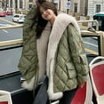 thumbnail image 6 of Lovskoo Womens Winter Coats Quilted Jacket Solid Color Faux Fur Keep Warm Long Sleeves Pocket Jacket Coat Cotton Padded Outerwear Olive Green, 6 of 9