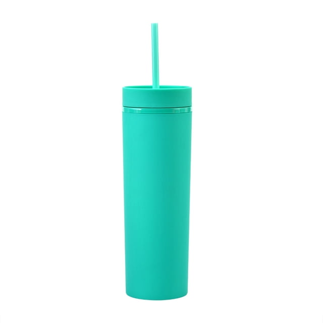 Billuyoard Botella de agua de 16OZ, vaso de paja esmerilado de plástico de 2 capas, bebida portátil, taza de té de la leche, soporte para café y jugo Mostrada cian NO9 Billuyoard HA007950-11B